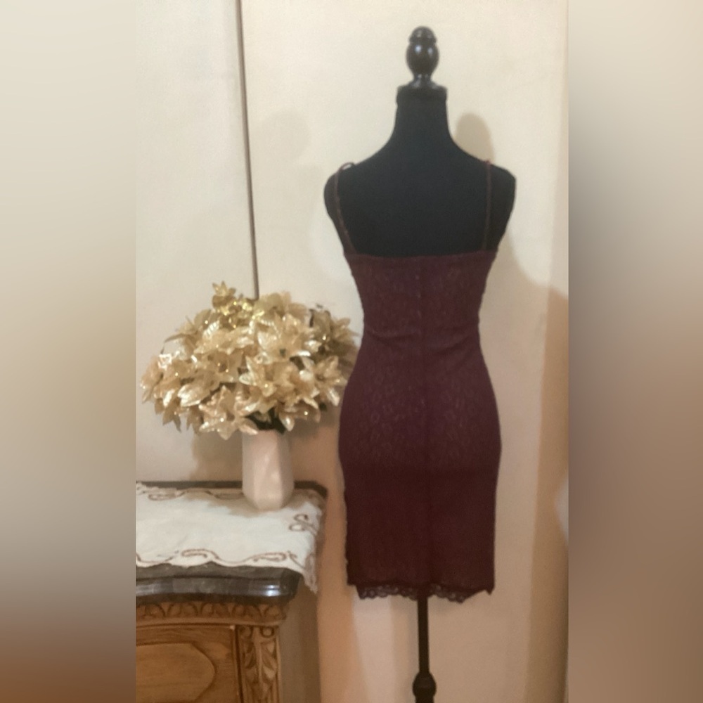 MNG Burgundy Slip Mini Dress Spaghetti Strap - Picture 2 of 9